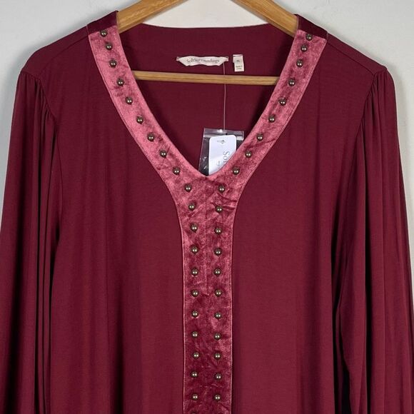Soft Surroundings Adornment Velvet Trim Tunic Top‎ XL NEW Studded Jersey Knit - Picture 4 of 12